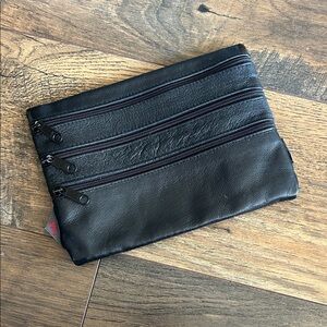 JOPEJ Vintage Black Leather 3 Pocket Belt Bag Fanny Pack YKK Zipper